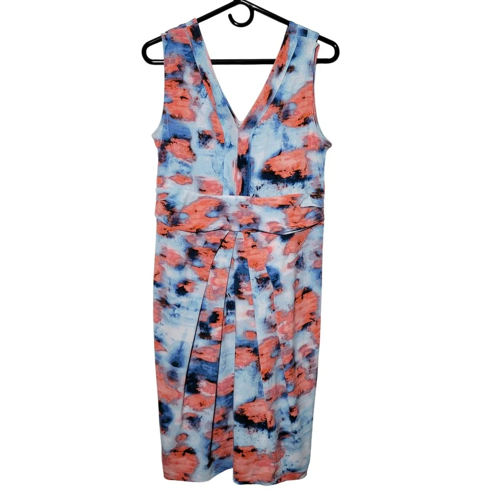 Simply Vera Wang Abstract Print V Neck Sleeveless Midi Dress‎ Women's Size L